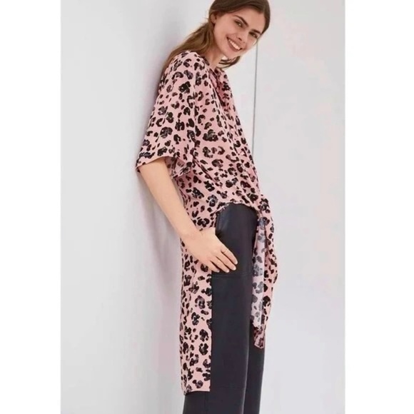 NWT!! Anthropologie MAEVE Rita Tunic Top Pink Leopard Animal Print Tie Small - Picture 7 of 16